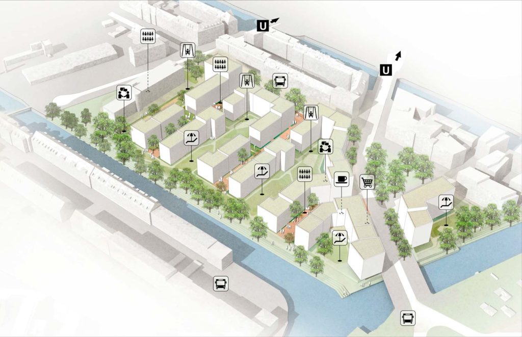 Isometrie der Wohnbebauung Osterbrookhöfe mit Verteilung der Nutzungen